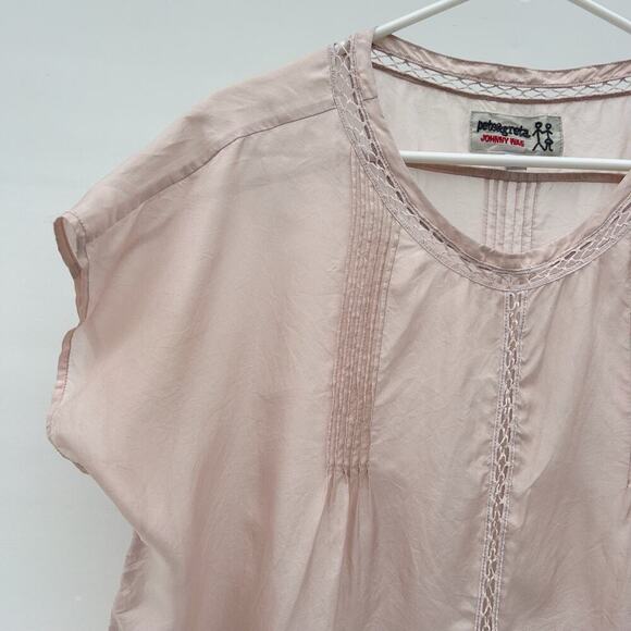 Johnny Was Pete & Greta Silk Embroidered Blush Pink Short Sleeve Blouse Shirt XS - Picture 6 of 8